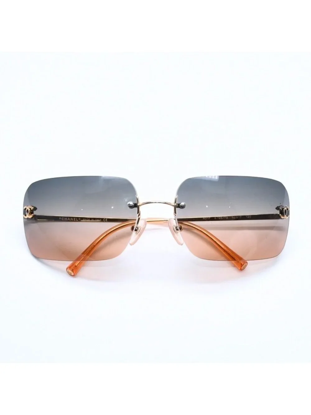 Chanel Rimless Sunglasses Gradation Orange Blue Gold Frame Eyewear